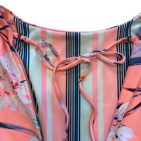 Maaji Long Sleeve One Piece Swimsuit Reversible Stripes and Floral Coral Pink - Picture 4 of 9